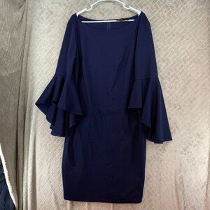 Vfshow Sheath Dress Womens XXL Navy Blue Long Flare Sleeve Shower Cocktail